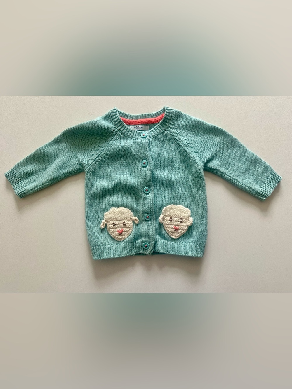 Baby Boden  - Lamb Button Down Cardigan - Turquoise Knit - Size 6-12 months